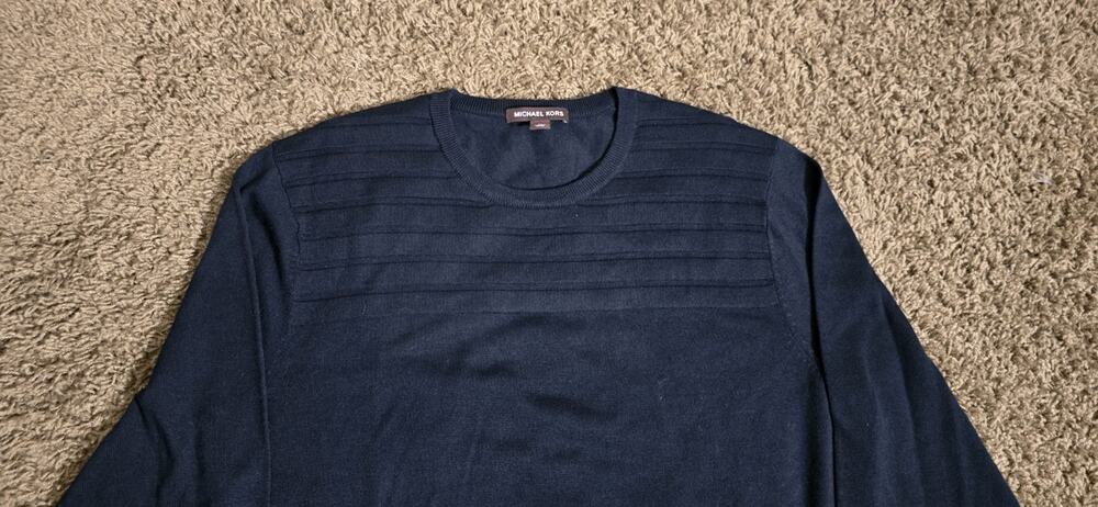 Michael Kors Men's Crew-Neck Long Sleeve Solid Pullover Sweater Navy Blue XL